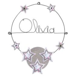 Prénom en fil de fer " Olivia " coloré - Etoile rose - à punaiser - Bijoux de mur