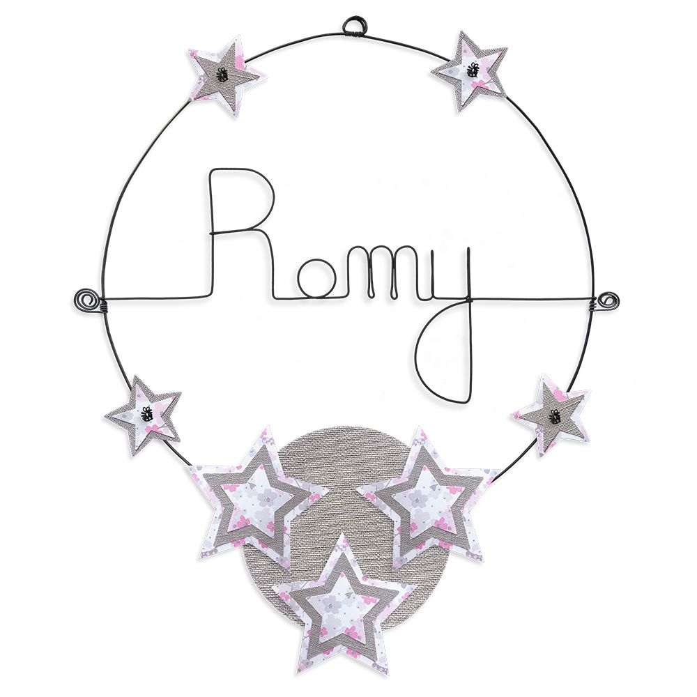 Pr nom Romy en fil de fer toile rose Bijoux de mur