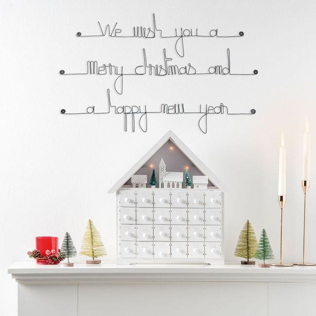 Citation en fil de fer " We wish you a merry christmas and a happy new year " - à punaiser - Bijoux de mur