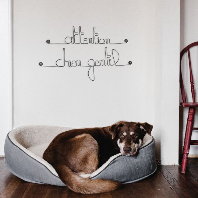 Message simple en fil de fer " Attention chien gentil " - à punaiser - Bijoux de mur