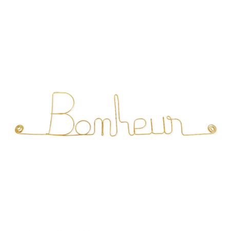 Message simple en fil de fer " Bonheur " - à punaiser - Bijoux de mur