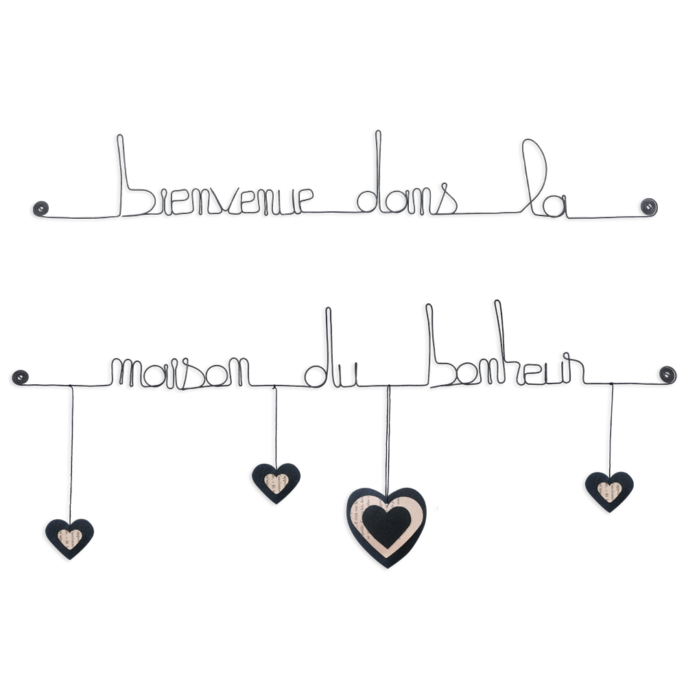 Objet De Deco Murale Citation En Fil De Fer Coeur Noir Bijoux De Mur